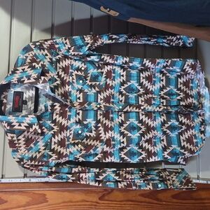 Men's Aztec Pattern Button Down Shirt - Brown and Blue
